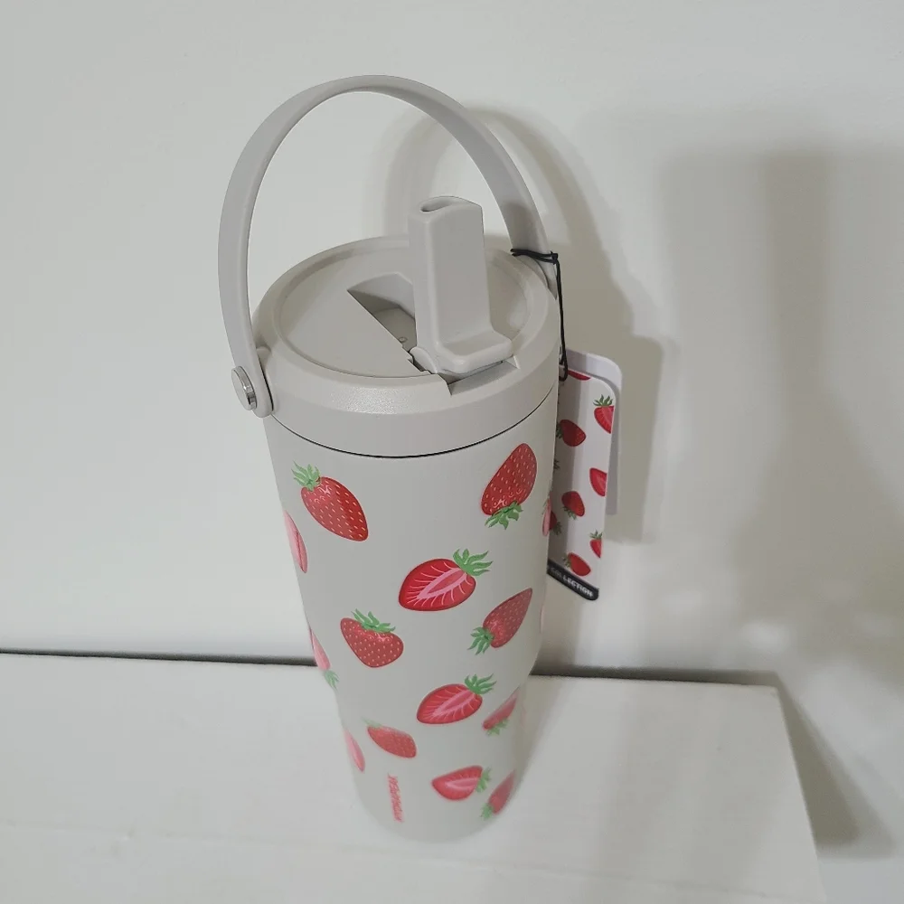 NWT HydraPeak Artisan Collection Strawberry Print Water Bottle 32 oz Flip Straw - Picture 4 of 5